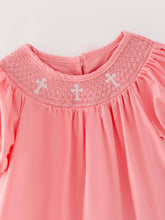 Load image into Gallery viewer, Pink Smocking Embroidered Cross Dress