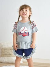 Load image into Gallery viewer, Baseball Ruffle Shorts Set