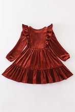 Load image into Gallery viewer, Brown Velvet Ruffle Dress