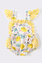 Load image into Gallery viewer, Yellow Lemon Bubble Romper