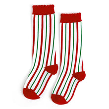Load image into Gallery viewer, Candy Cane Striped Scalloped Knee High Socks
