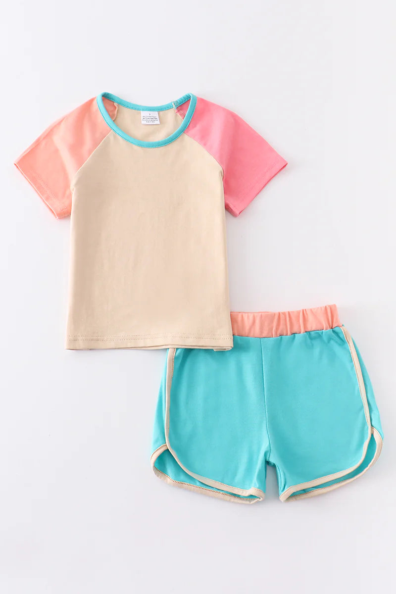 Beige Patchwork Short Set