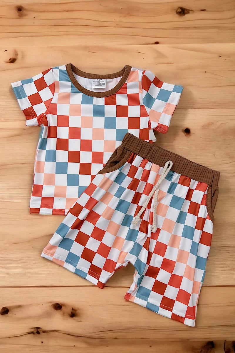 Multicolor Checker Shorts Set