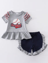 Load image into Gallery viewer, Baseball Ruffle Shorts Set
