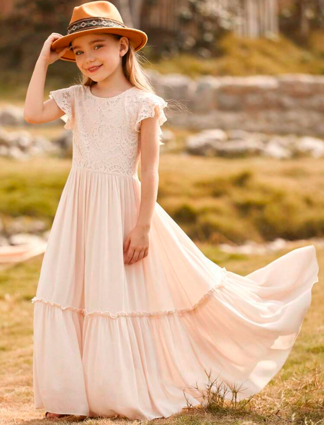 Beige Lace Long Dress