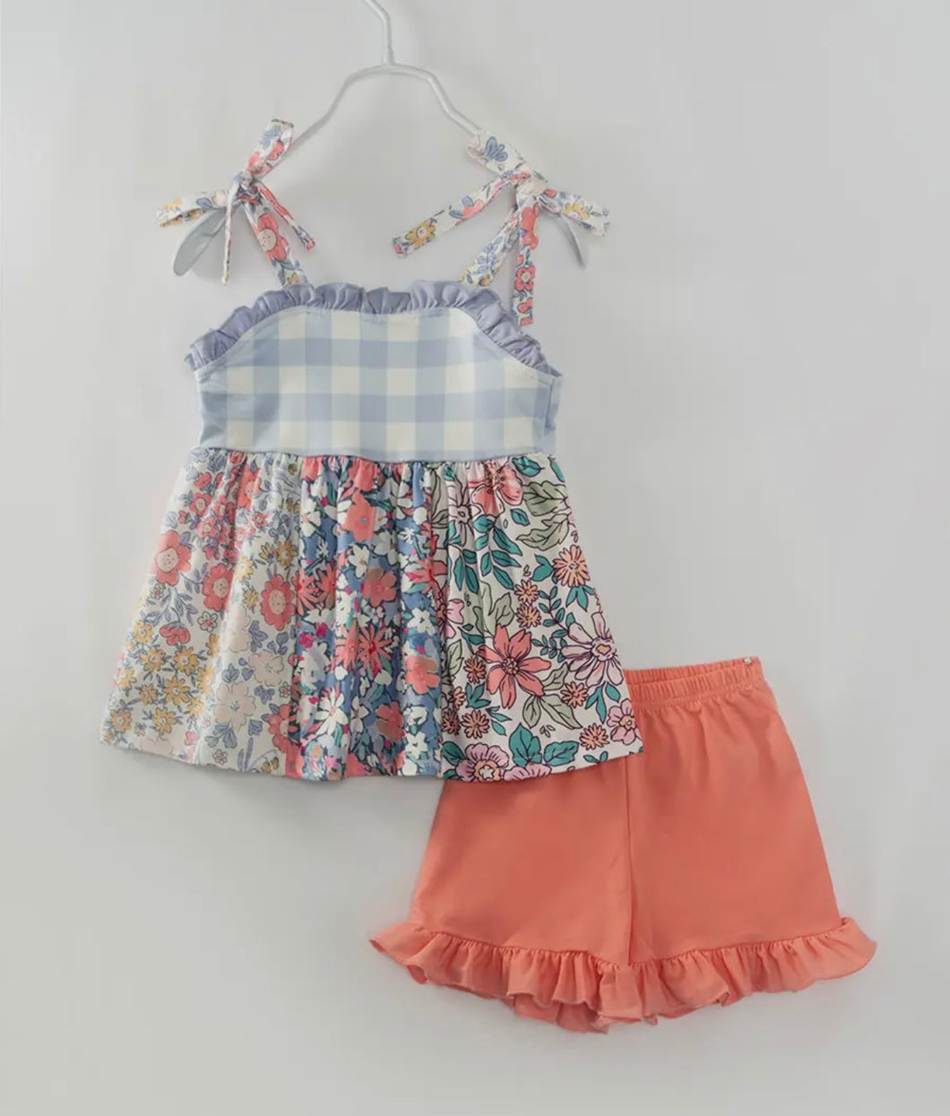 Plaid Floral Shorts Set