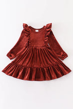 Load image into Gallery viewer, Brown Velvet Ruffle Dress
