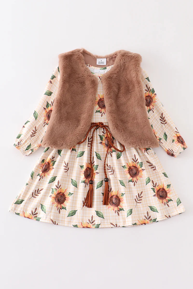 Beige sunflower vest 2pc set