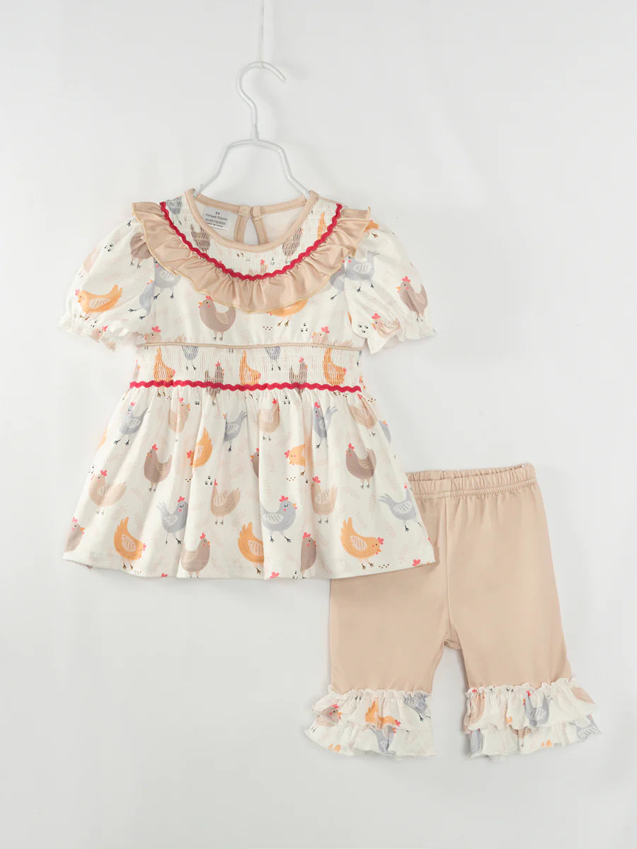Smocked Chicken Short Set