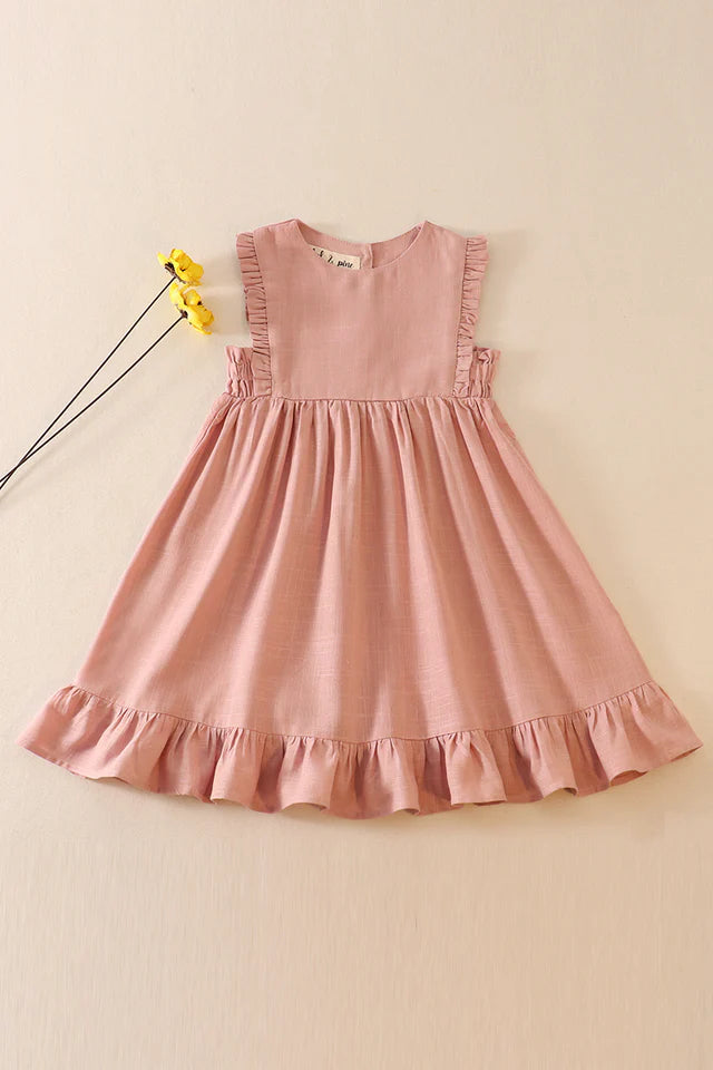 Rose Linen Ruffle Dress