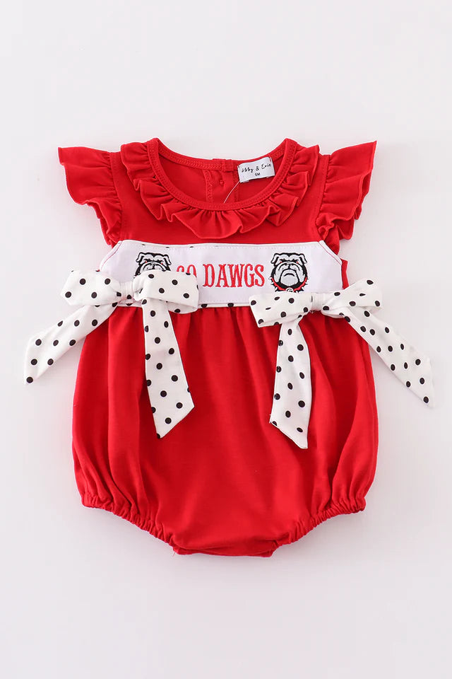 Red Go Dawgs Embroidery Romper