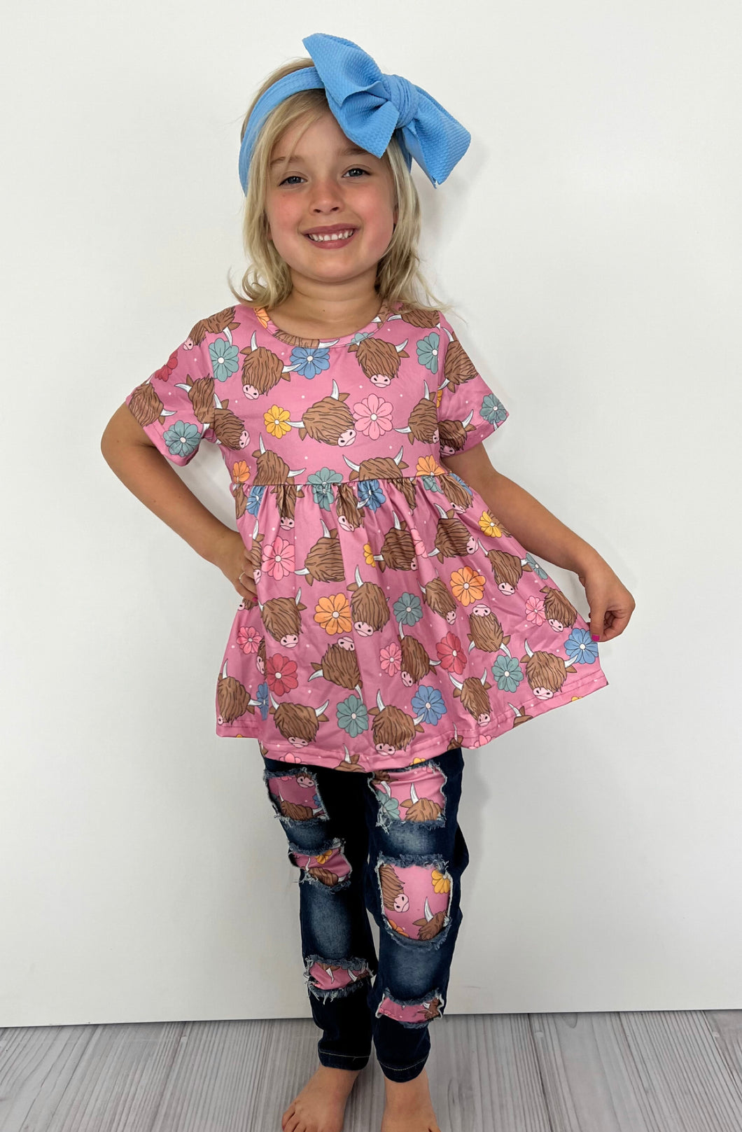 Highland Blooms Denim Pants Set