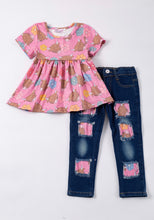 Load image into Gallery viewer, Highland Blooms Denim Pants Set
