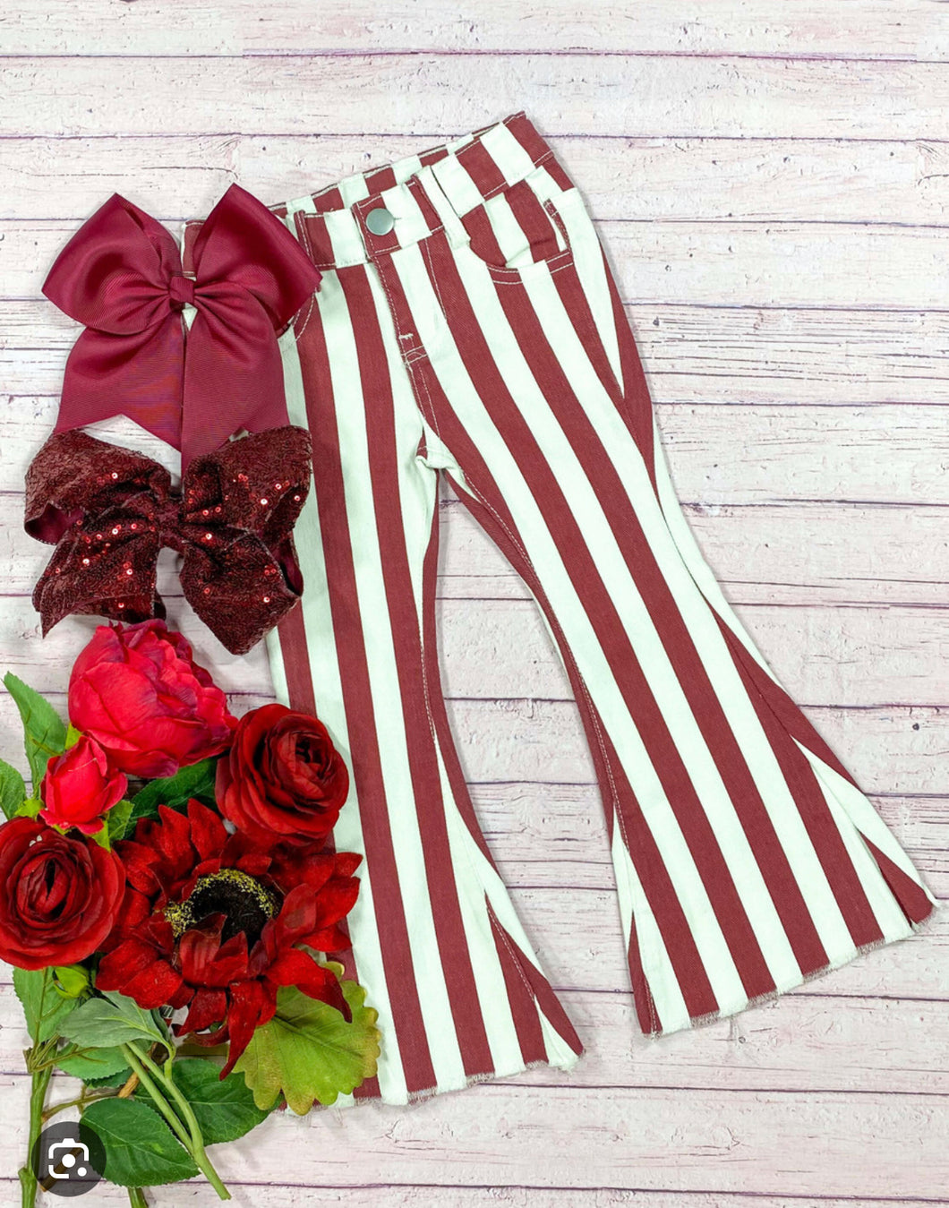 Maroon Striped Bell Bottoms Jeans