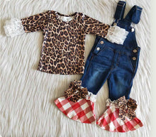 Load image into Gallery viewer, Leopard  Overalls Denim Set
