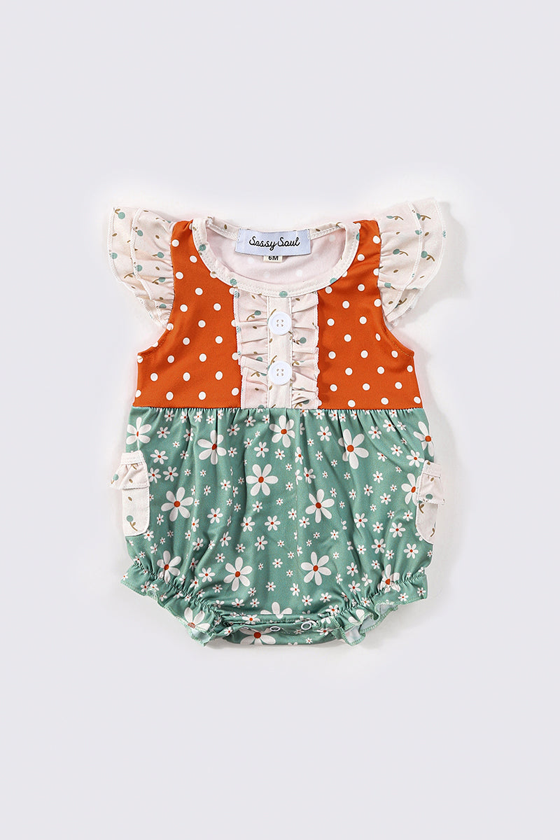 Orange Floral Bubble Romper