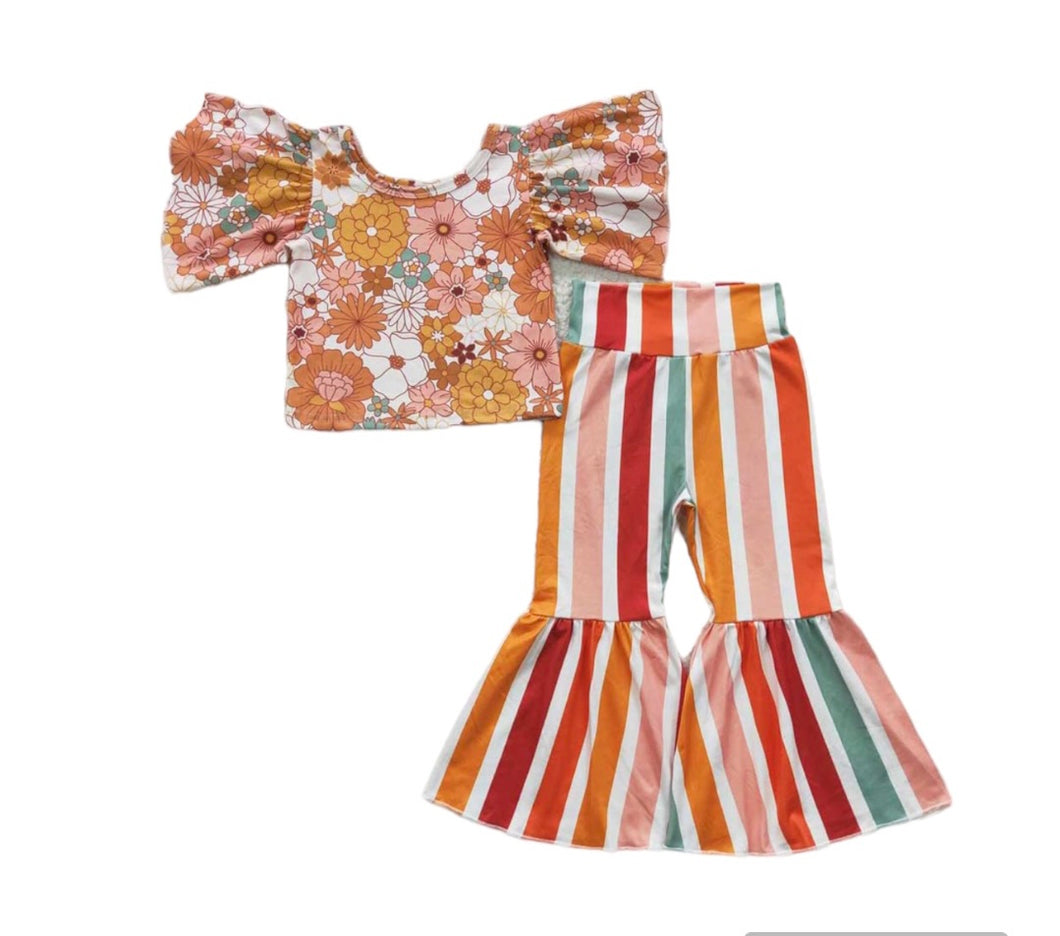 Flowers & Stripes Bell Bottoms Set