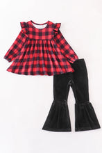 Load image into Gallery viewer, Red plaid ruffle bell pants set
