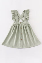 Load image into Gallery viewer, Sage Ruffle Suede Suspender Dress
