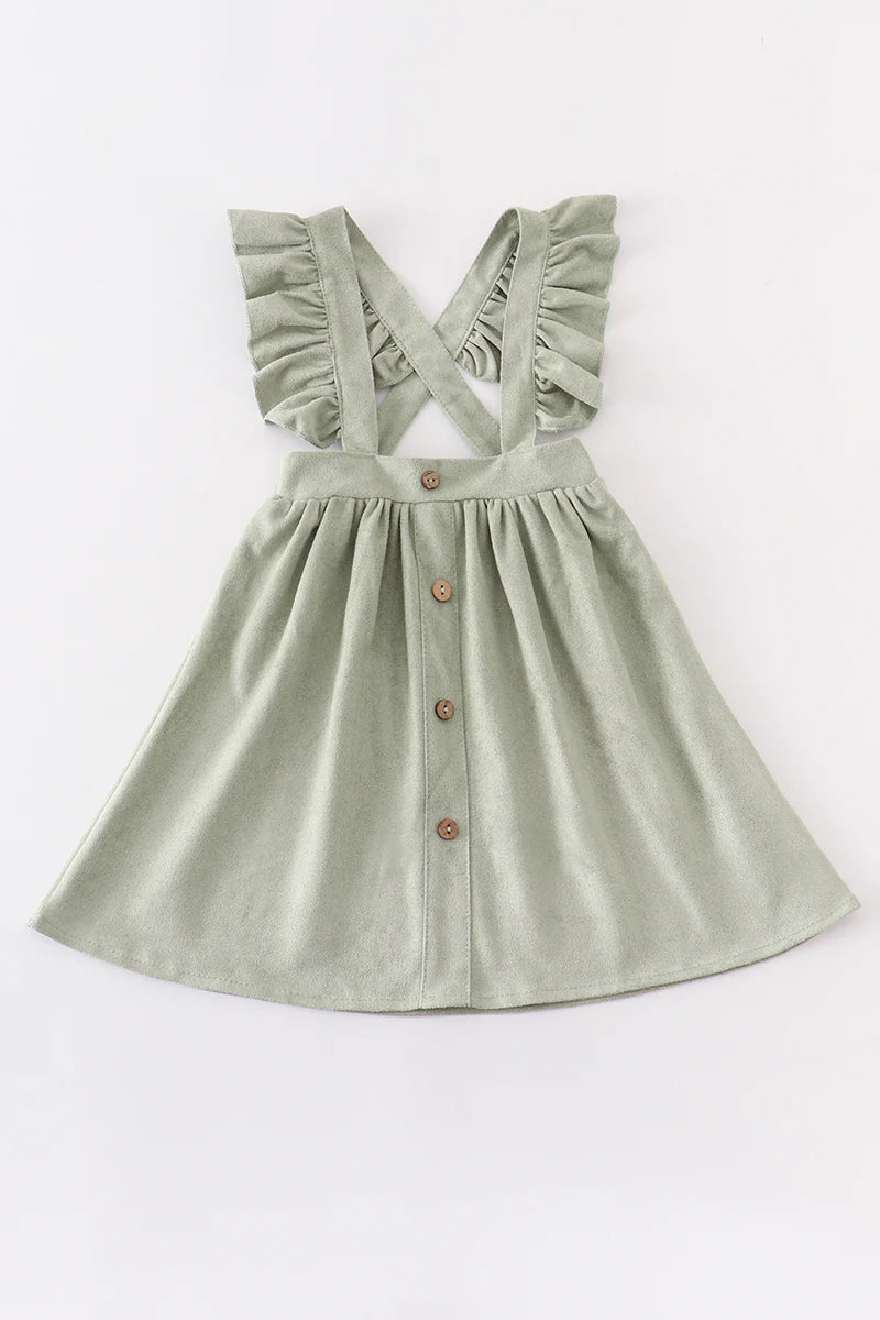 Sage Ruffle Suede Suspender Dress