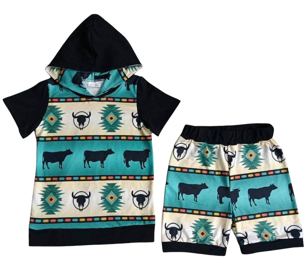 Cow Hoodie Shorts Set