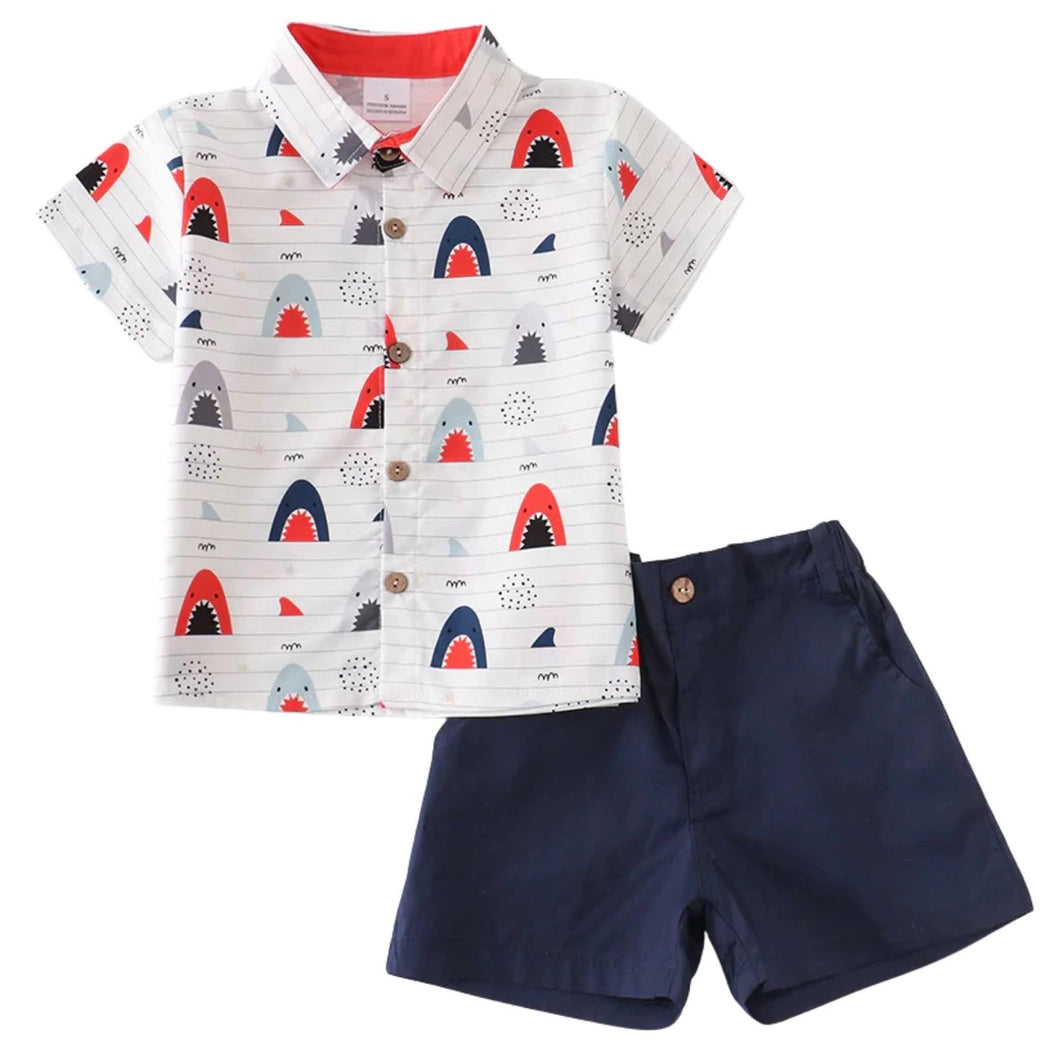 Navy Shark Shorts Set