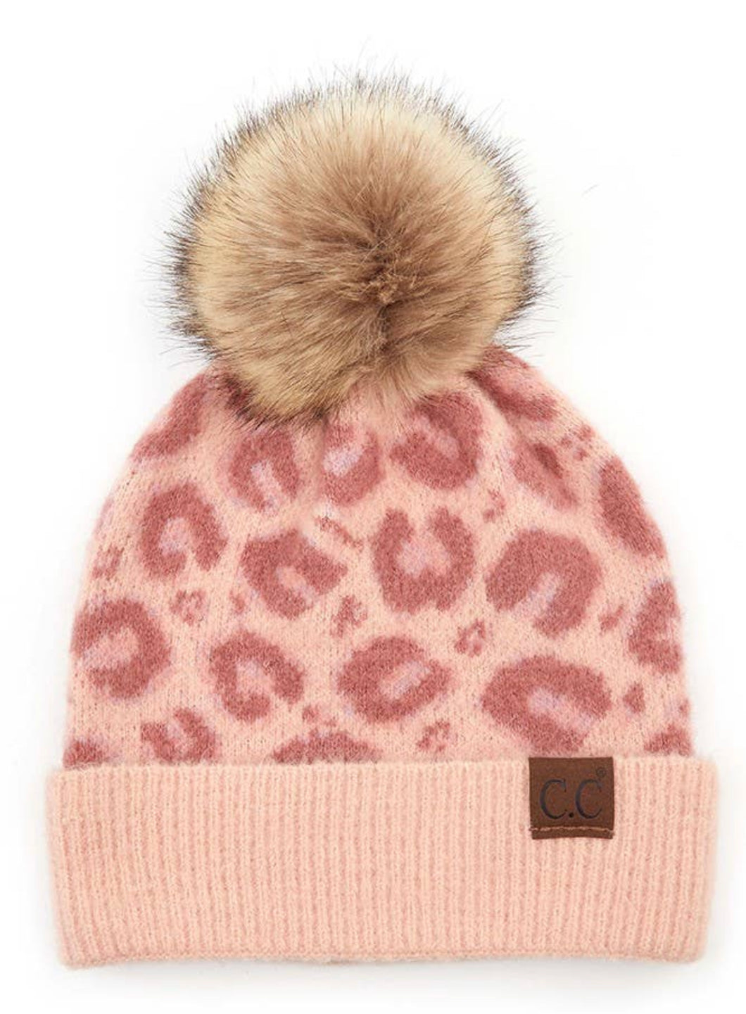 Leopard Knit Blush Beanie