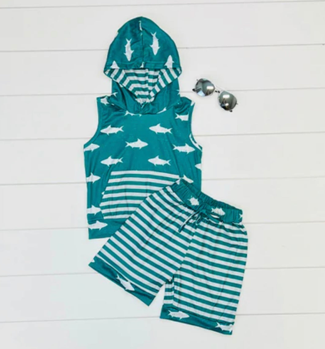 Shark Hoodie Short Set
