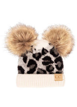 Load image into Gallery viewer, Leopard Double Pom Beanie Hat
