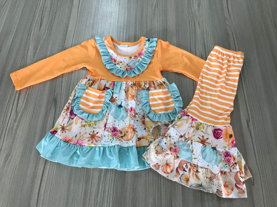 Orange Pumpkin Bell Bottoms Set