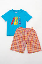 Load image into Gallery viewer, Blue Crayons Applique Shorts Set
