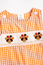 Load image into Gallery viewer, Orange Plaid Turkey Smocked Romper

