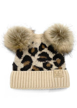 Load image into Gallery viewer, Leopard Double Pom Beanie Hat
