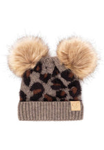 Load image into Gallery viewer, Leopard Double Pom Beanie Hat
