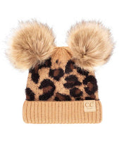 Load image into Gallery viewer, Leopard Double Pom Beanie Hat
