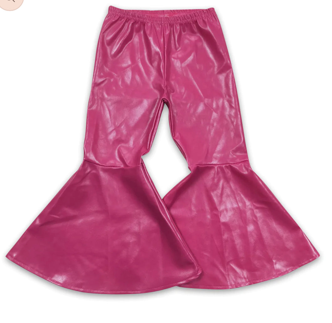 Hot Pink Leather Bell Bottoms Pants