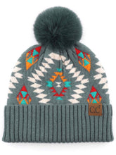 Load image into Gallery viewer, Aztec  Pattern Beanie Fur Pom
