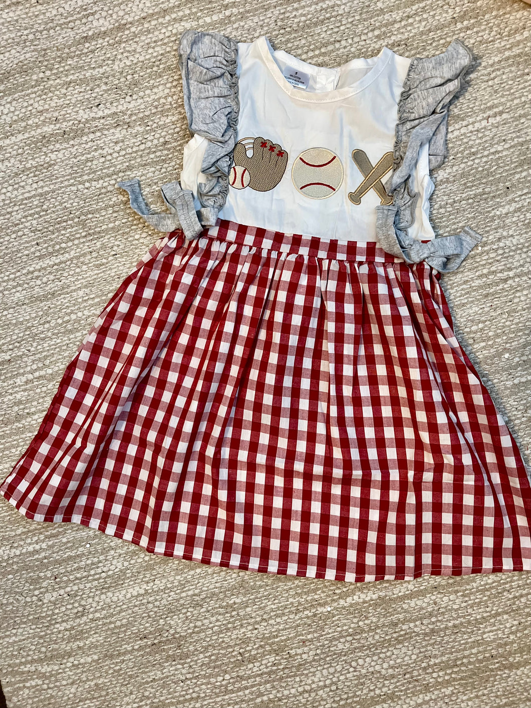 Red Baseball Applique Dress