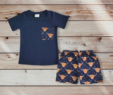 Load image into Gallery viewer, Navy Highland Cow Shorts Set
