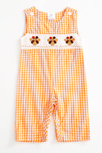 Load image into Gallery viewer, Orange Plaid Turkey Smocked Romper
