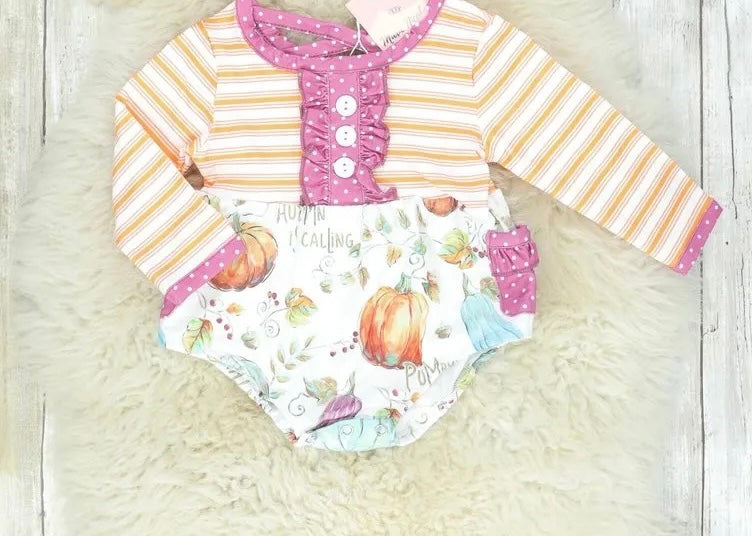 Lilac Orange Pumpkin Bubble Romper